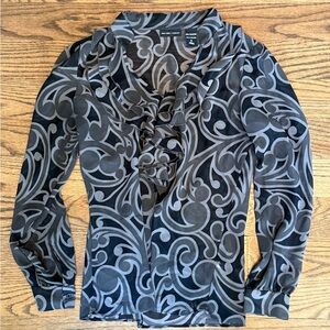 New York & Company Sheer Black & Gray Pattern Blouse – Size 8